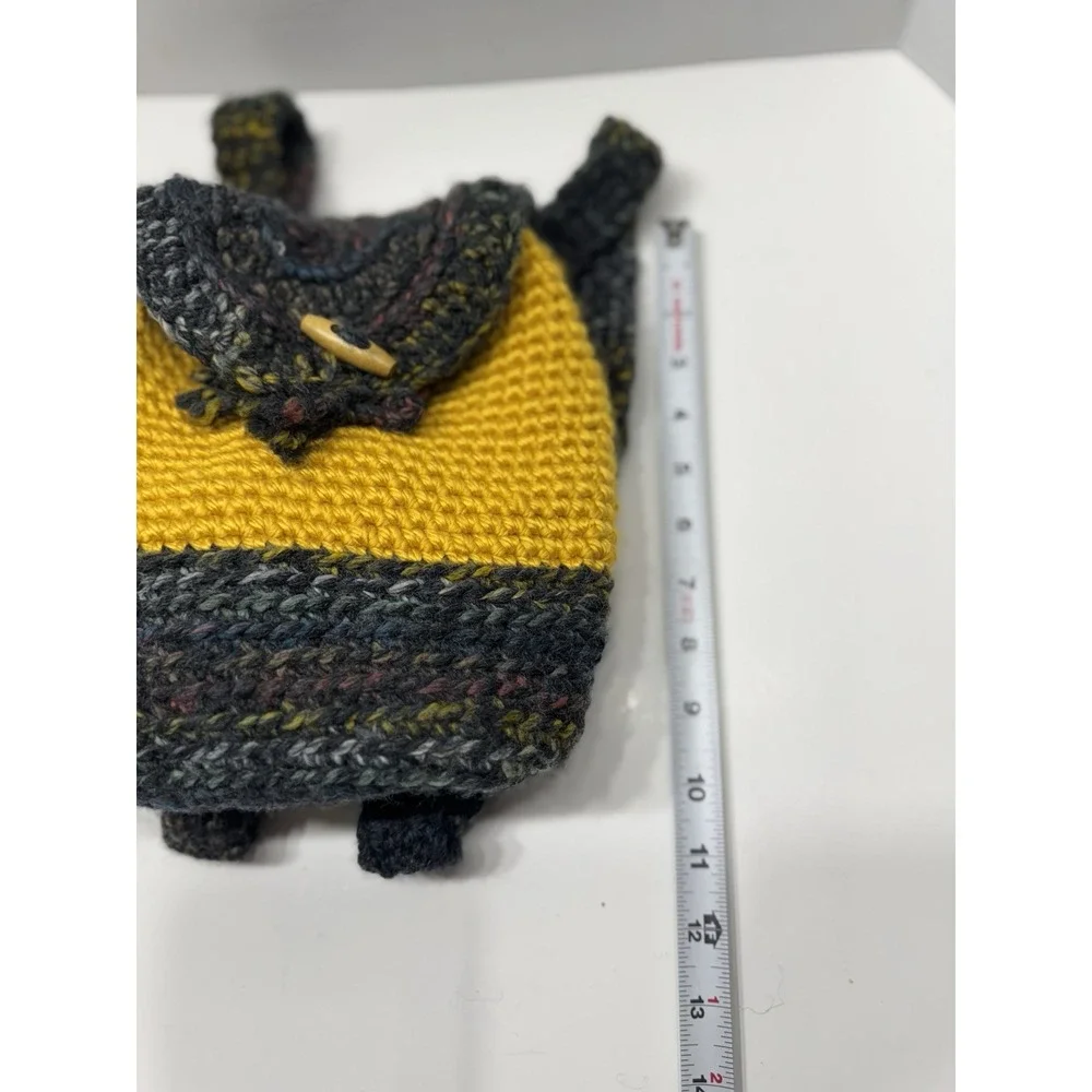 UNIQUE‎ Crochet Backpack W/hair Ties 70s Festival Hippie Blue-Yellow Boho Bag